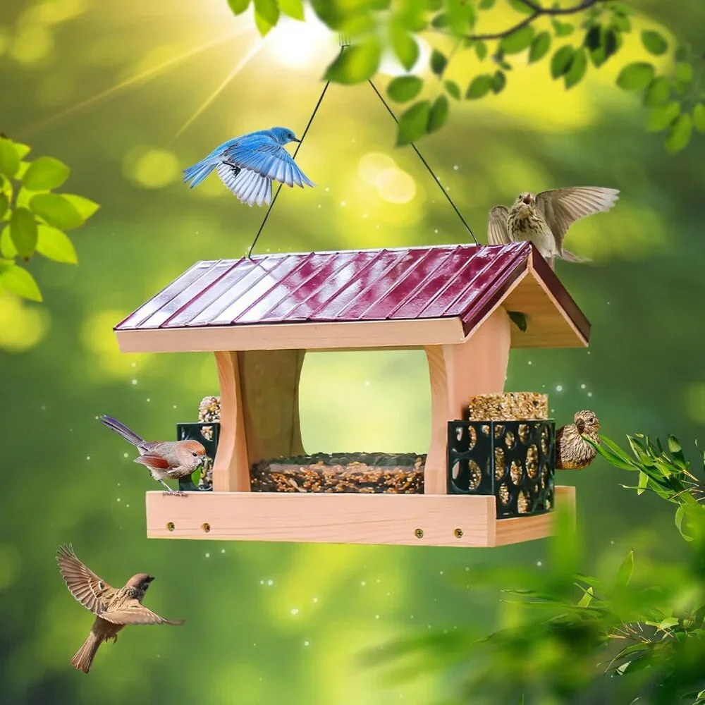 NEW Heavy Duty Bird Feeder Wood Birdhouse Garden Decor Bird House Hand Crafted H